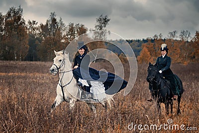 Horse-hunting with ladies in riding habit Editorial Stock Photo