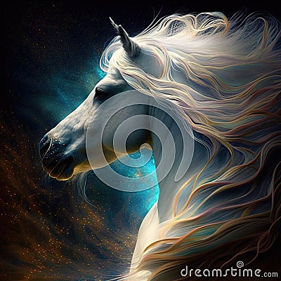 horse image glowing A tress of celestial fire a mane of auroras glow Stock Photo