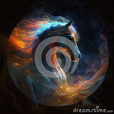 horse image glowing A tress of celestial fire a mane of auroras glow Stock Photo