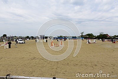 Horse jump course at the equitation contest Editorial Stock Photo