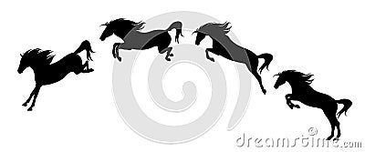 Horse jump motion phases black vector silhouette set Vector Illustration