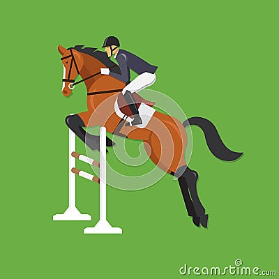 Horse Jumping Over Fence, Equestrian sport Vector Illustration