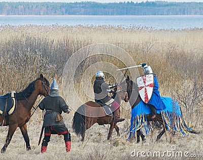 Battle of horse knights Editorial Stock Photo