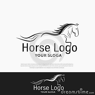 Horse logo. Stable, farm, Valley, Company, Race logo design. Silhouettes of horses, Mustangs, stallions, mascots, wild horses, Vector Illustration