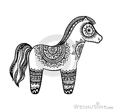 Horse mandala adult anti stress Coloring Page Vector Illustration