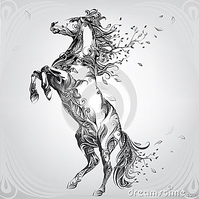 Horse with a mane from flowers. vector illustration Stock Photo