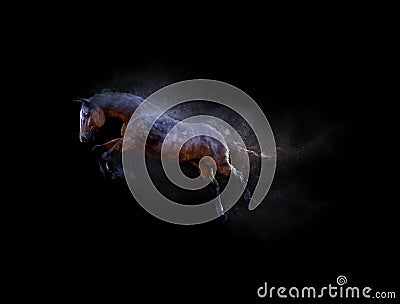 A horse moving and jumping with dust particle effect Cartoon Illustration