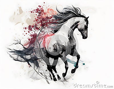 The horse, one of 12 chinese zodiac animal, start running with proud looking that painted in the way of chinese style. Stock Photo