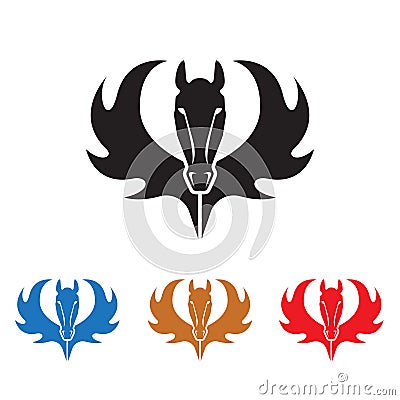 Horse Pegasus with Fire Wings Simple Logo Symbol Vector Illustration