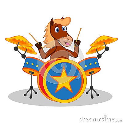 Horse playing drum cartoon Vector Illustration