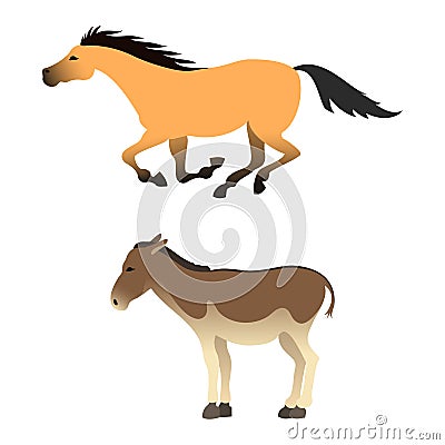 Horse pony stallion isolated different breeds color farm equestrian animal characters vector illustration. Vector Illustration