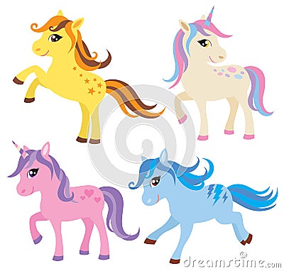 Horse, Pony and Unicorn Set Vector Illustration