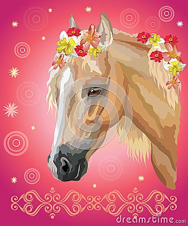 Horse portrait with flowers9 Vector Illustration