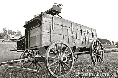 Horse pulled buckboard and wagon (black and white) Stock Photo