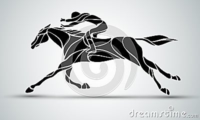 Horse race. Equestrian sport. Silhouette of racing with jockey Vector Illustration