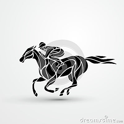 Horse race. Equestrian sport. Silhouette of racing with jockey Vector Illustration