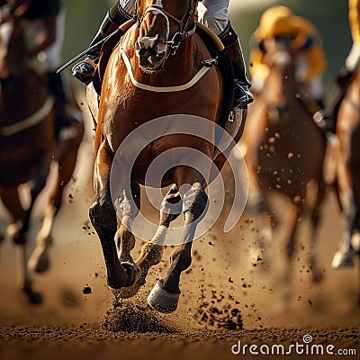 Horse race excitement Action packed image of a horse racing Stock Photo