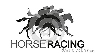 Horse racing. Jockey on racing horse running to the finish line. Race course Vector Illustration