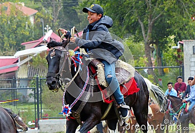 Horse racing at local community as traditional game, Ecuador Editorial Stock Photo