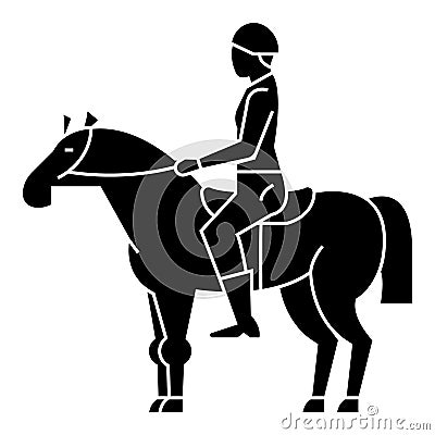 Horse racing - rider - horseman - jockey icon, vector illustration, black sign Vector Illustration