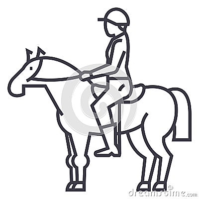 Horse racing,rider,horseman,jockey vector line icon, sign, illustration on background, editable strokes Vector Illustration