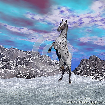 Horse rearing in the mountain - 3D render Stock Photo