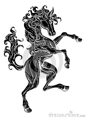 Horse Rearing Rampant Crest Coat Of Arms Style Vector Illustration