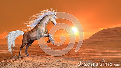 Horse rearing by sunset - 3D render Stock Photo