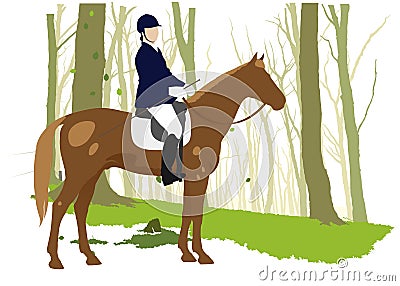 Horse rider in forest Vector Illustration