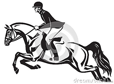 Horse and rider jumping over an obstacle Vector Illustration