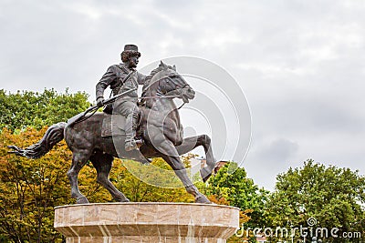 Horse rider statue in the center of Skopje Editorial Stock Photo