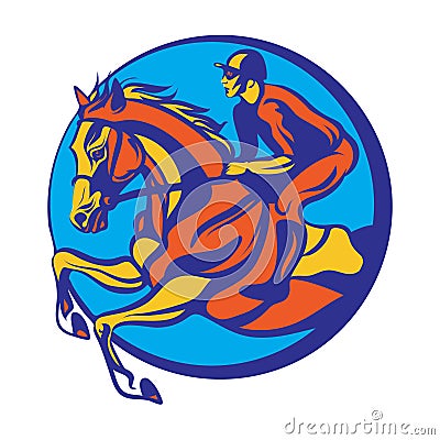 Horse riding, riding horse with jockey Vector Illustration