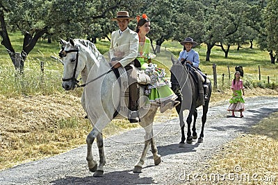 Horse riding, rural landscape, traditional costume Editorial Stock Photo