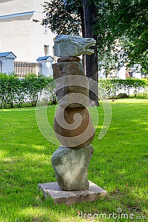 Horse sculpture in the Governor`s Garden in Yaroslavl, Russia Editorial Stock Photo