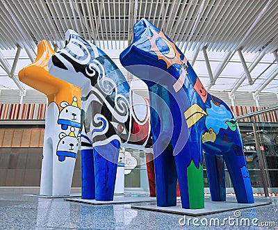 Horse sculptures at Livat Shopping Mall, Beijing, China Editorial Stock Photo