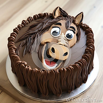 Disney-inspired Horse Face Cake With Playful Expressions Stock Photo
