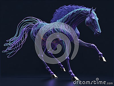 A Horse Shaped Light Installation with Transparent and Flowing Elements. Stock Photo