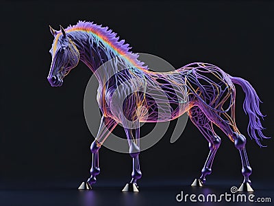 A Horse Shaped Light Installation with Transparent and Flowing Elements. Stock Photo