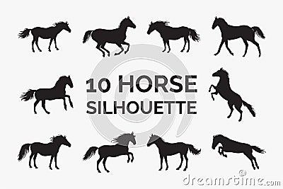 Horse silhouette design on a white background. Realistic horse silhouette vector collection for personal use. Dark knights in Vector Illustration