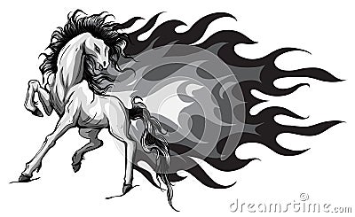 monochromatic Horse silhouettes with flame tongues. Vector illustration. Vector Illustration