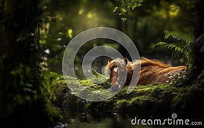 Horse Sleeping Soundly in a Cozy Corner of the Horse Stock Photo