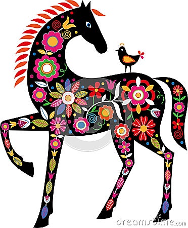 Horse with Slovak folk ornaments Vector Illustration