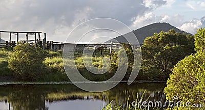 Cattle Yards Across A Creek Stock Photo