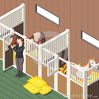 Horse Stable Isometric Background Vector Illustration