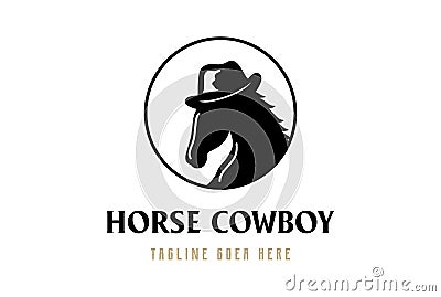 Horse Stallion with Texas Cowboy Hat for Gentleman or Strong Masculine Logo Design Vector Illustration