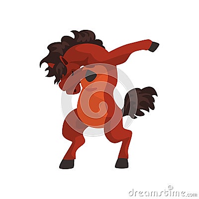 Horse standing in dub dancing pose, cute cartoon animal doing dubbing vector Illustration on a white background Vector Illustration