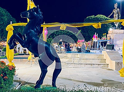 Horse statue at The Phra Nang Cham Devi Monument Editorial Stock Photo