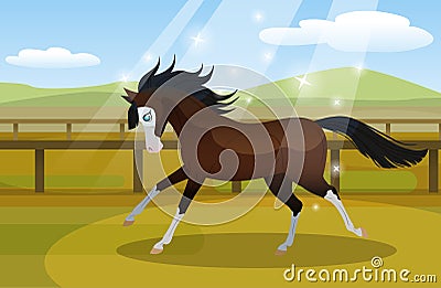 Horse in a sunny paddock. Vector Illustration