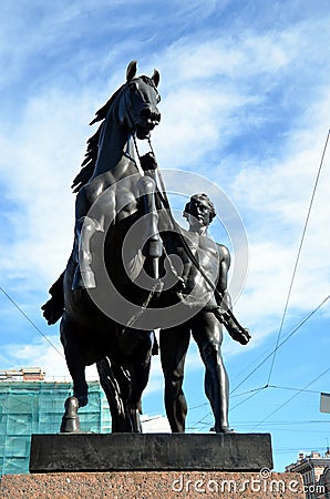 Horse tamers monument by Peter Klodt on Anichkov Bridge Stock Photo