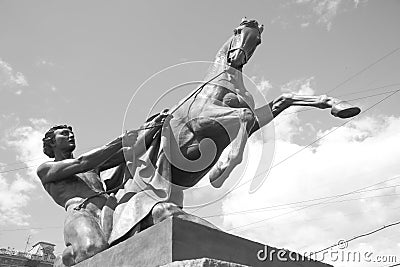 Horse tamers sculpture on Anichkov Bridge Stock Photo